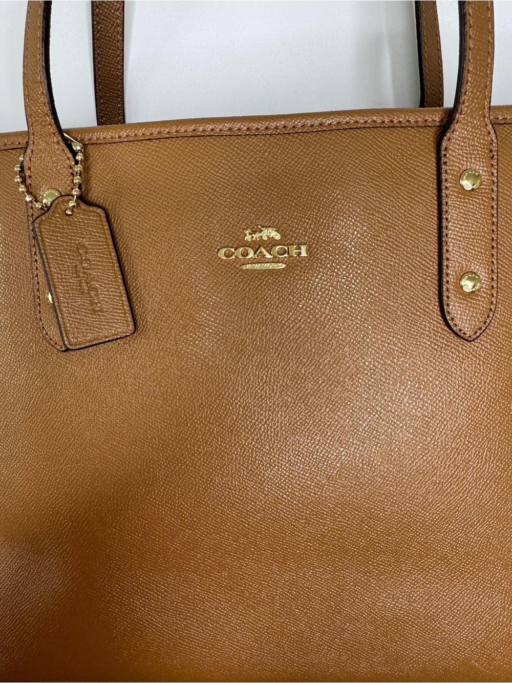 Coach Tan Leather Tote with Gold Logo - Picture 2 of 8